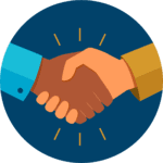Circular icon of a handshake between two people zoomed in on the hands