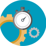 Circular icon with stopwatch and gears