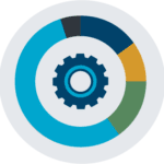 Illustrated icon of a gear inside a colorful ring