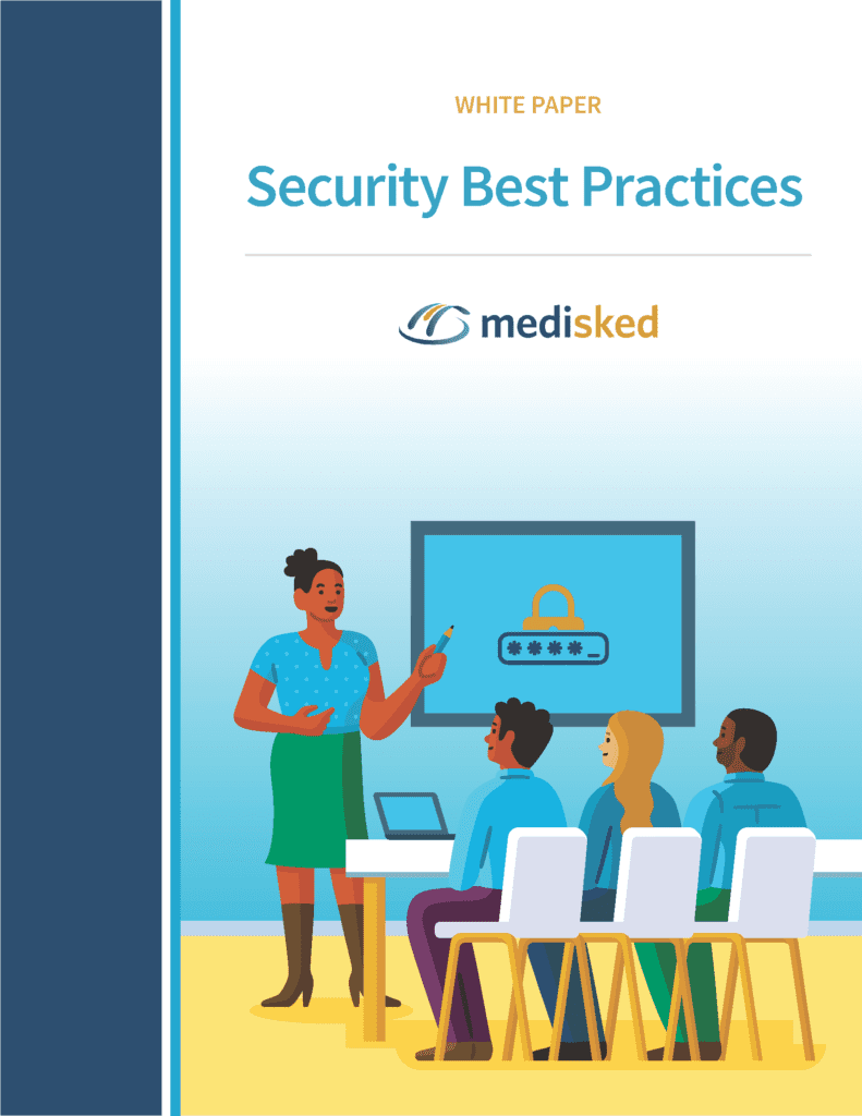 Cover image for security best practices whitepaper with 3 students learning from a woman