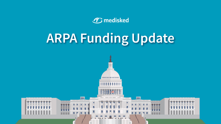 Illustration of the US Capitol building with the MediSked logo and the words "ARPA Funding Update"