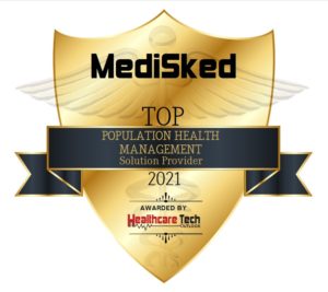 Badge that says "MediSked: Top Population Health Management Solution Provider 2021 Awarded By Healthcare Tech Outlook"