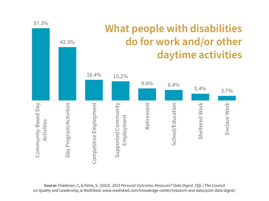 Bar chart of what people with disabilities do for work and/or other daytime activities