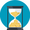 401k Plan Circular icon with an hourglass with coins inside