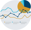 Analysis Illustrated icon of a line chart and pie chart