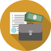Comprehensive Benefits Package Circular icon with a briefcase, documents, and cash