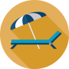 Paid Annual Leave and Holidays Circular icon with outdoor recliner and umbrella