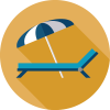 Circular icon with outdoor recliner and umbrella