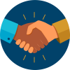 Shaking Hands Circular icon of a handshake between two people zoomed in on the hands