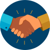 Shaking Hands Circular icon of a handshake between two people zoomed in on the hands